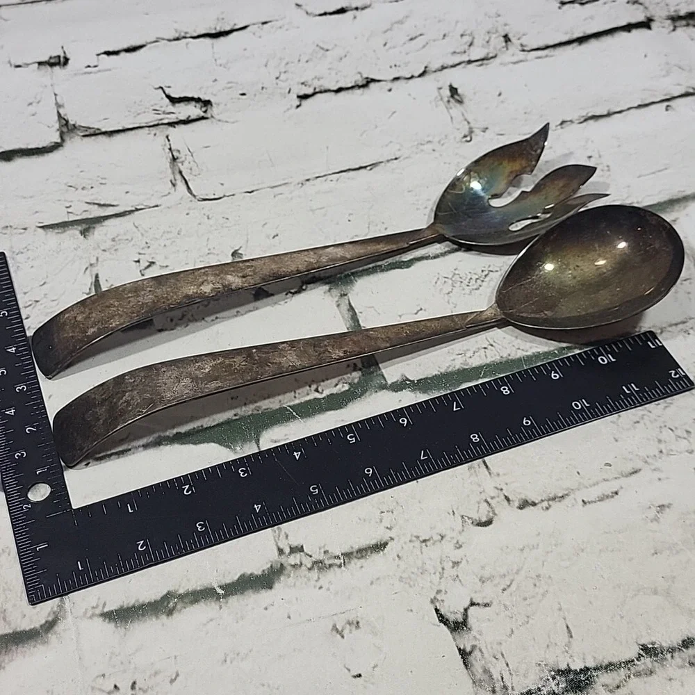 Vintage Ambassador Silver-Plate Serving Utensils Fork‎ And Spoon Unpolished